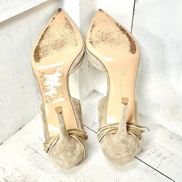 Gianvito Rossi Suede Ankle Tie Pointed Toe Stilettos Pumps Beige Womens 40 / 9.5 - Picture 6 of 6
